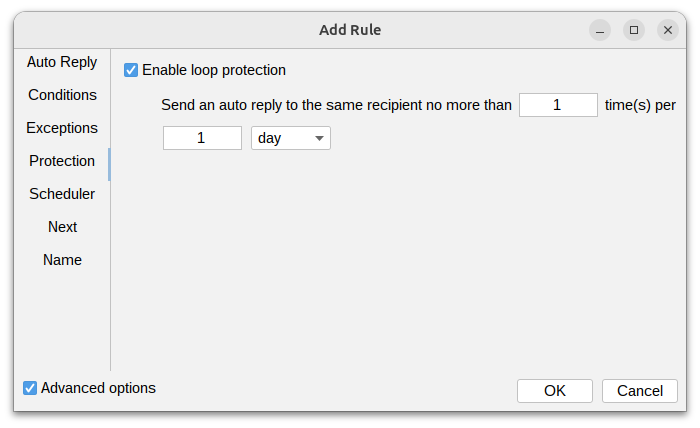Autoresponder protection settings in MSH Postfix Milter