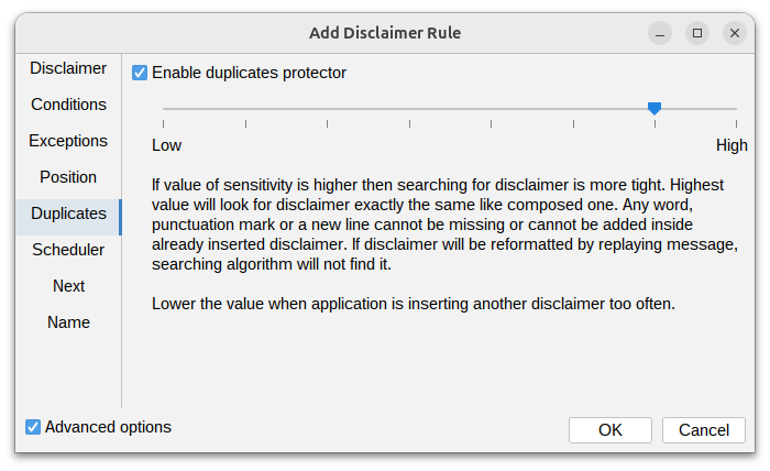 Disclaimer duplicate detection setting in MSH Postfix Milter