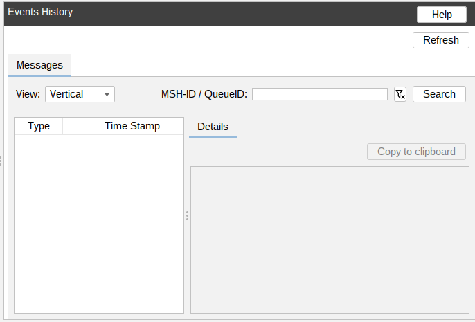 Events History panel in MSH Postfix Milter