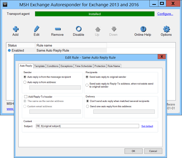 MSH Exchange Autoresponder for your Exchange server.